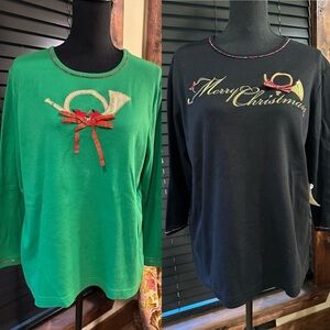 EUC 2 Combo Christmas long sleeve shirt black and green Sz XL